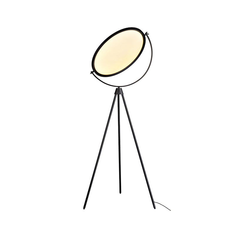 Acrylic Disc Standing Floor Light Simplicity Living Room LED Floor Lamp with Tripod in Black