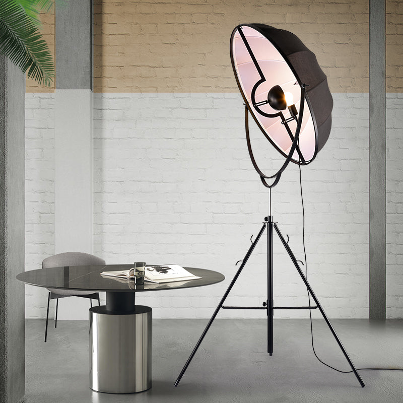 Radar Studio Floor Spotlight Industrial Style Fabric 1-Light Black Floor Lamp with Tripod