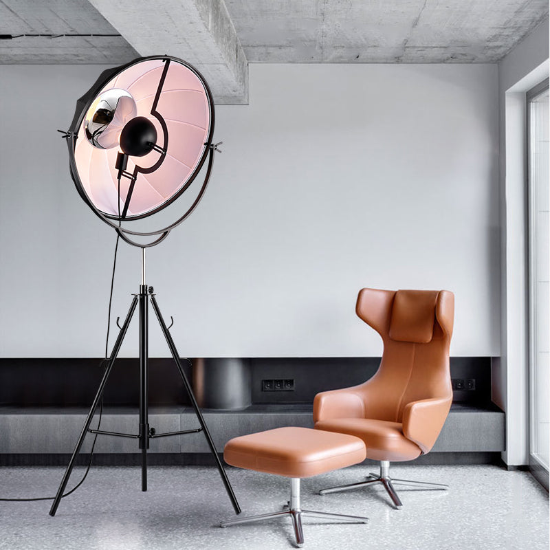 Spotlight di radar in studio in stile industriale tessuto in stile nero a 1 luce con treppiede