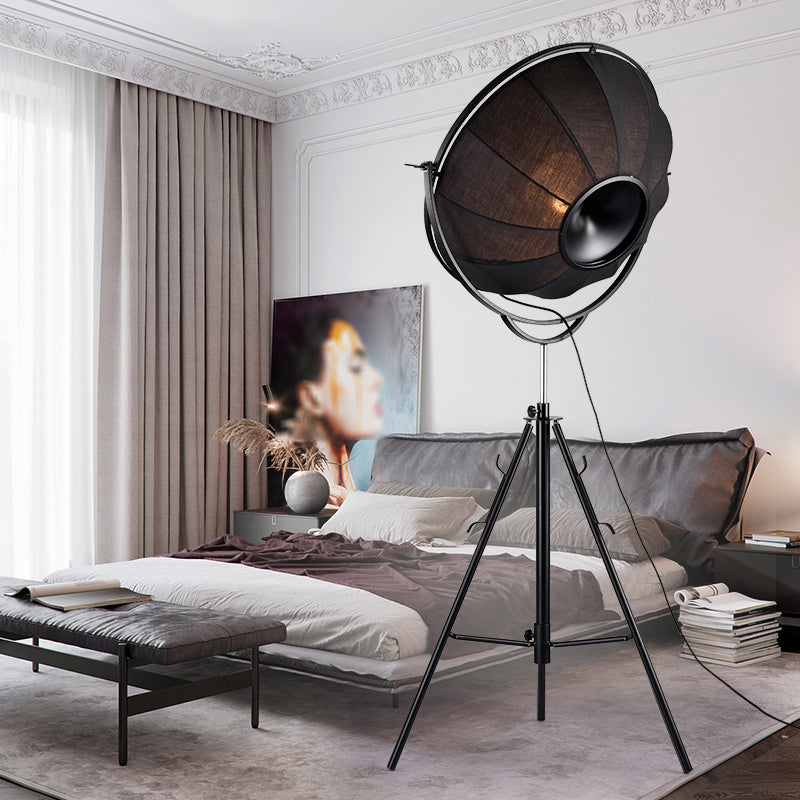 Radar Studio Floor Spotlight Industrial Style Fabric 1-Light Black Floor Lamp with Tripod