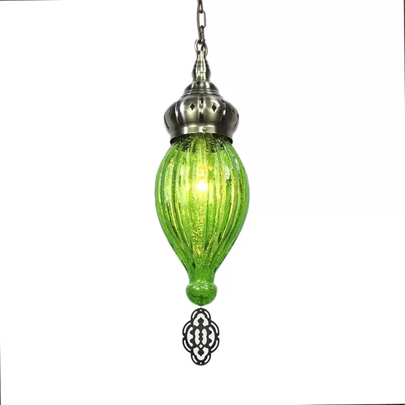 Traditional Droplet Hanging Lamp Blue/Green/Taupe Ribbed Glass 1/4 Bulbs Suspension Light for Bedroom