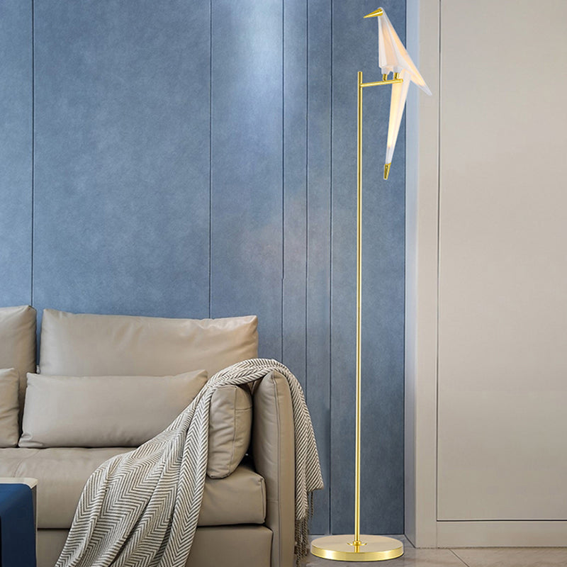 Decorative Origami Bird Floor Standing Lamp Acrylic Living Room Floor Light in Gold