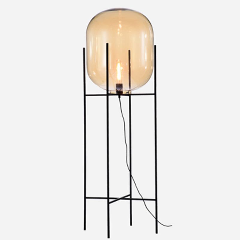 Luce pavimenti in vetro Designer Luce 1 Bulbo Black Standing Lampada con metallo H-Brace