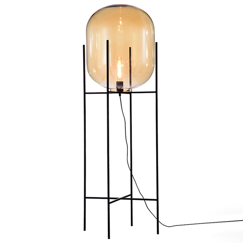 Luce pavimenti in vetro Designer Luce 1 Bulbo Black Standing Lampada con metallo H-Brace