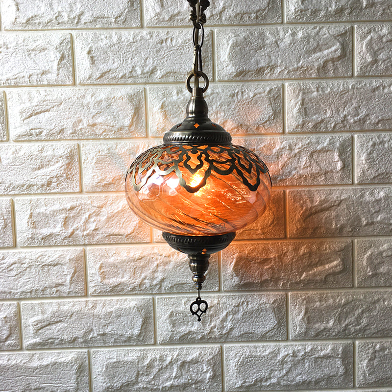 Globe Pendant Lamp Antique 1 Head Yellow Glass Ceiling Pendant Light for Coffee House