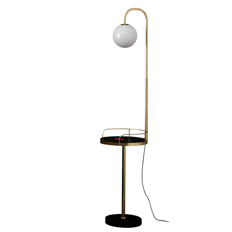 Minimalist Ball Floor Lamp Stain Opal Glass 1-Light Living Room Standing Light with 3-Sided Guardrail