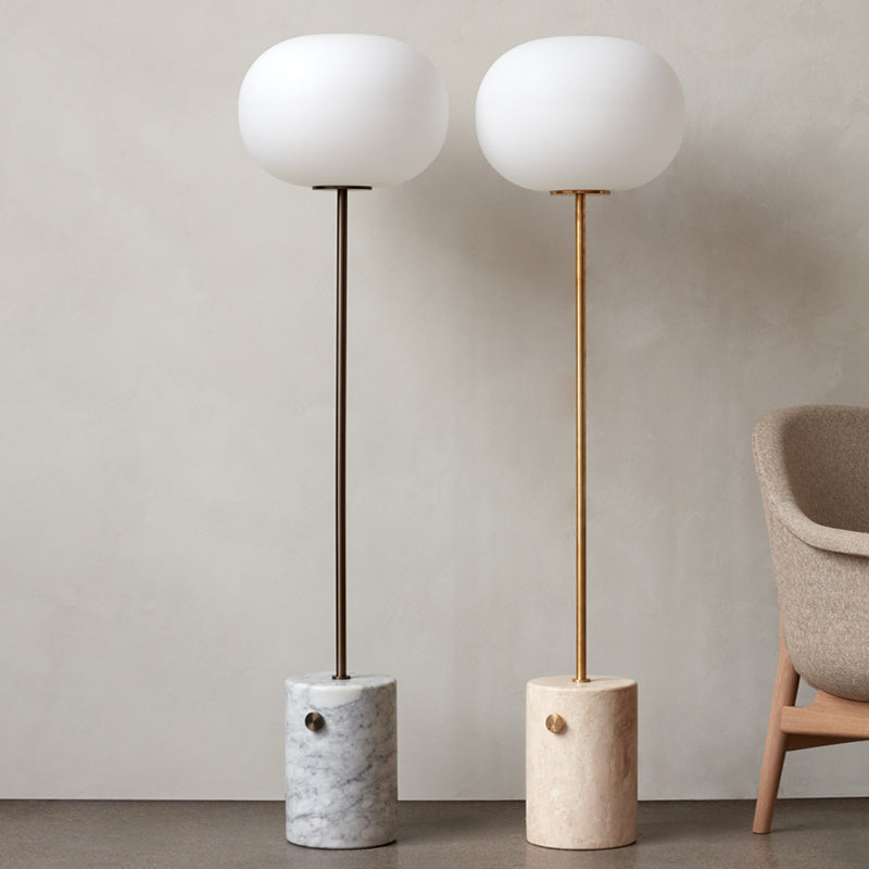 Crème glazen eivormige vloerlicht minimalistische stand-up opstaanlamp met cilindrische marmeren basis