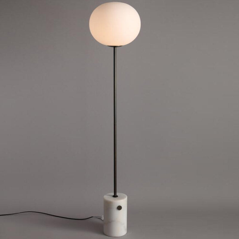 Crème glazen eivormige vloerlicht minimalistische stand-up opstaanlamp met cilindrische marmeren basis