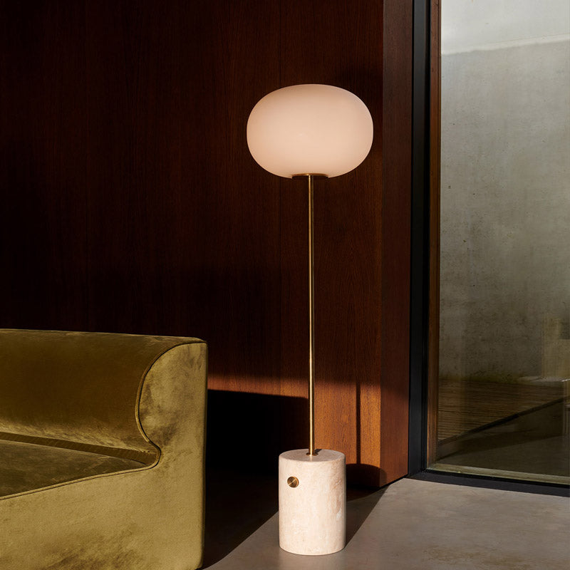 Verre en verre ovoïde lumière de plancher minimaliste une lampe debout à un seul bulbe avec base en marbre cylindrique