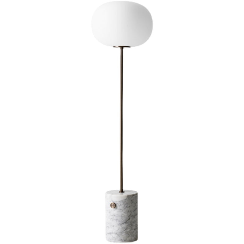 Cream Glass Ovoid Floor Light Minimalistic Single-Bulb Stand Up Lamp with Cylindrical Marble Base