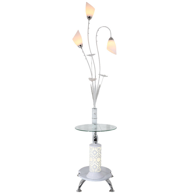 TULIP Woonkamer Vloer Licht Rustiek Ivoorglas Glas 3 Licht Wit staande lamp met tafel