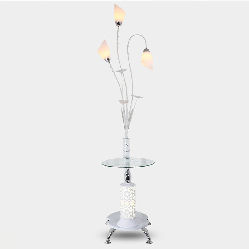 TULIP Woonkamer Vloer Licht Rustiek Ivoorglas Glas 3 Licht Wit staande lamp met tafel