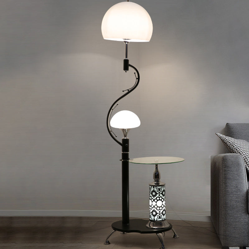 Landstil Dome Bodenbeleuchtung 2 Lichter Acryl -Stand -up -Lampe mit Tisch für Wohnzimmer