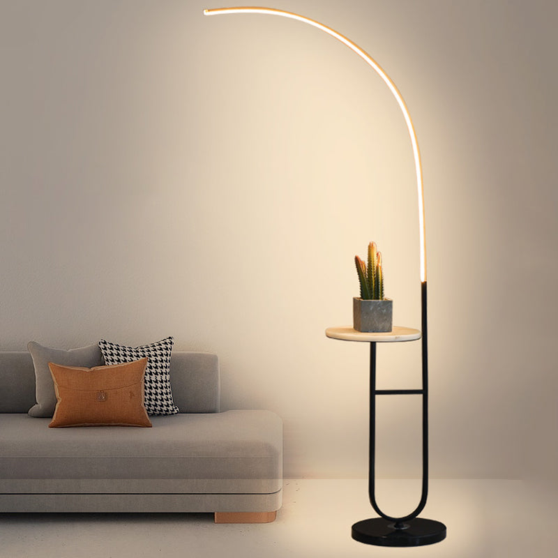 Modern Style Curve Standing Lamp Metal 1 Head Living Room LED Tray Floor Lighting