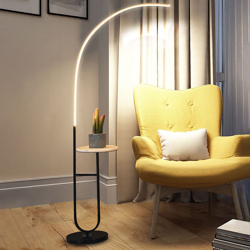 Modern Style Curve Standing Lamp Metal 1 Head Living Room LED Tray Floor Lighting