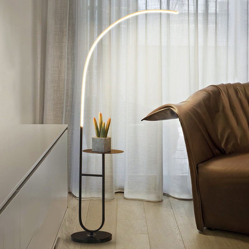 Modern Style Curve Standing Lamp Metal 1 Head Living Room LED Tray Floor Lighting