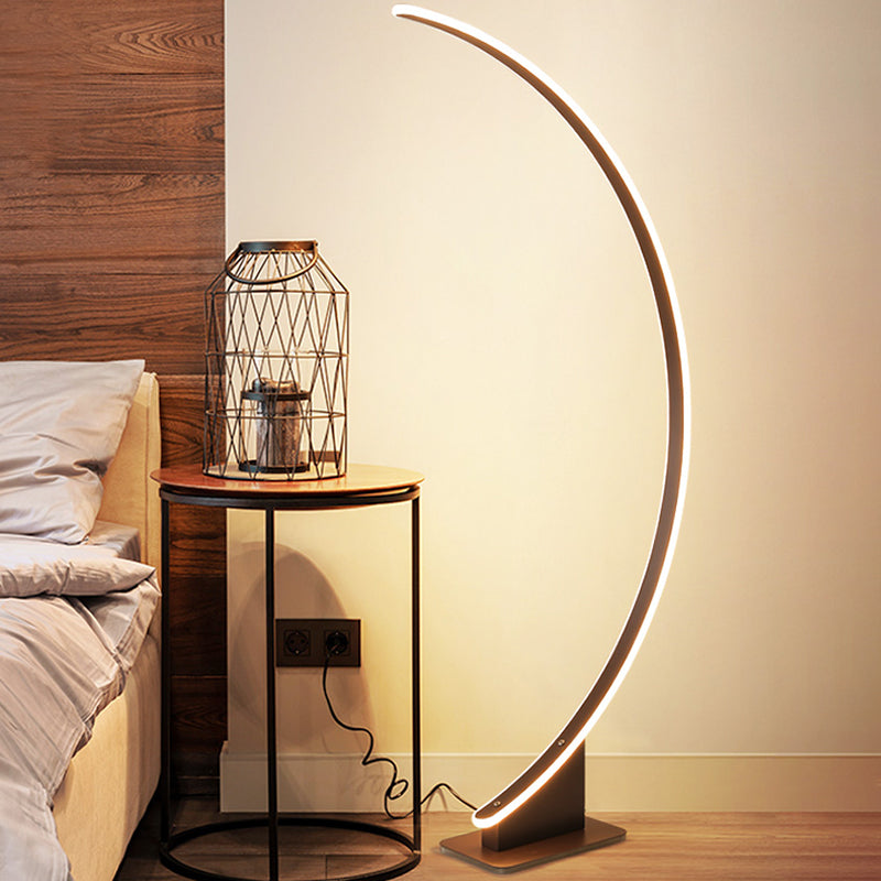 Arched Bedside LED Floor Lamp Metal Minimalist Standing Light with Acrylic Diffuser