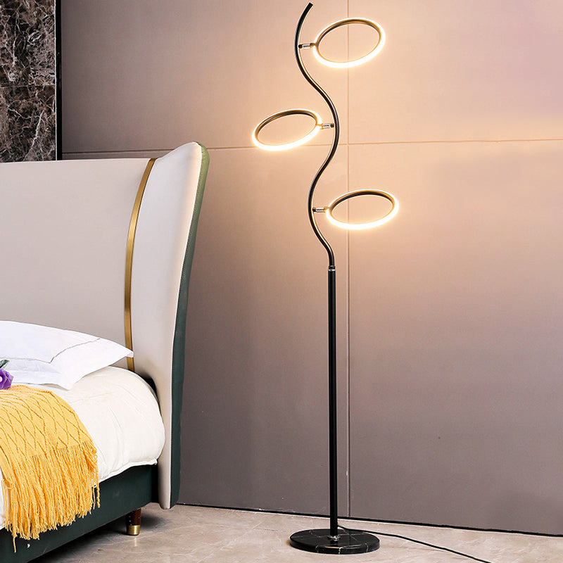 Rotatable Ring Shaped Floor Light Artistic Metal 3-Head Bedroom LED Standing Lamp