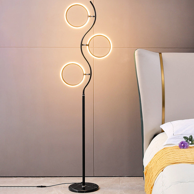 Rotatable Ring Shaped Floor Light Artistic Metal 3-Head Bedroom LED Standing Lamp