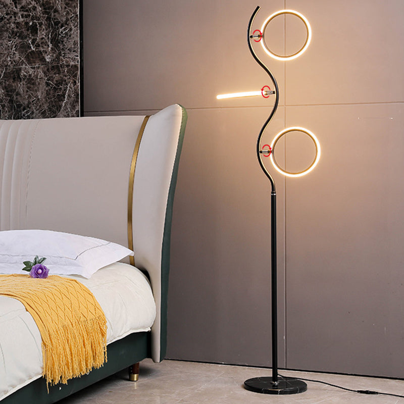 Rotatable Ring Shaped Floor Light Artistic Metal 3-Head Bedroom LED Standing Lamp