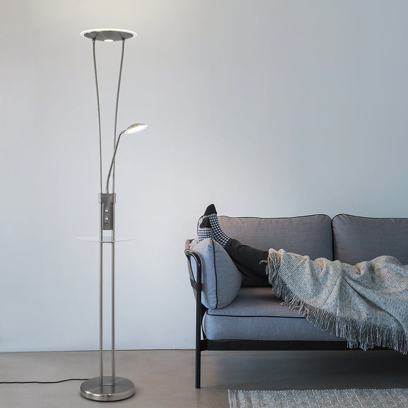 2-köpfiges Wohnzimmer-Lesen Stöber Lampe moderne Nickel-LED-Stehlicht mit runden Metallschatten