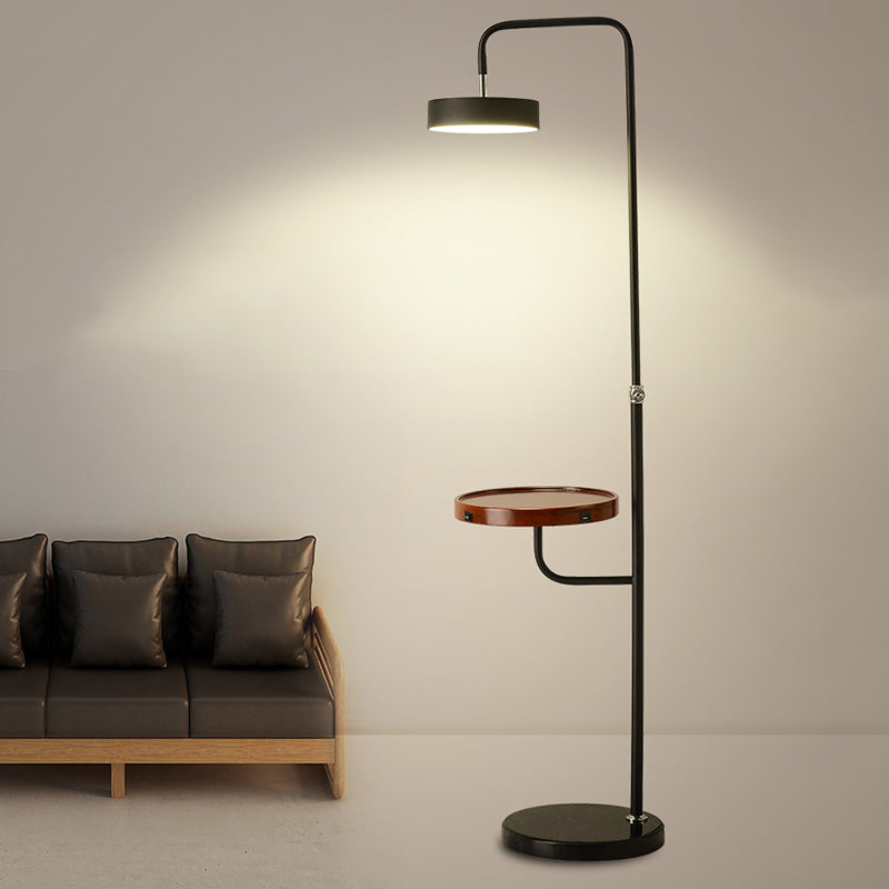 Swingable Round LED Floor Light Modern Metal Living Room Stand Up Lamp with Table