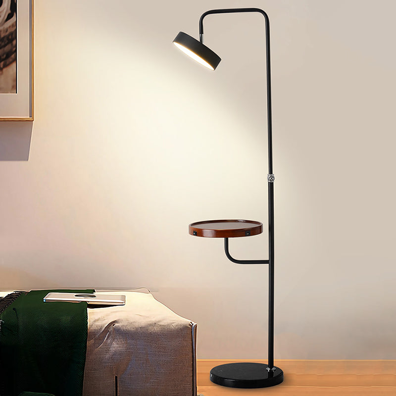 Swingable Round LED Floor Light Modern Metal Living Room Stand Up Lamp with Table