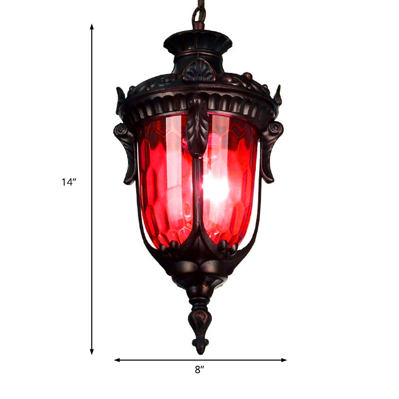 Traditional Urn Hanging Lamp Red/Yellow/Blue Glass 1/5 Bulbs Suspension Light for Living Room