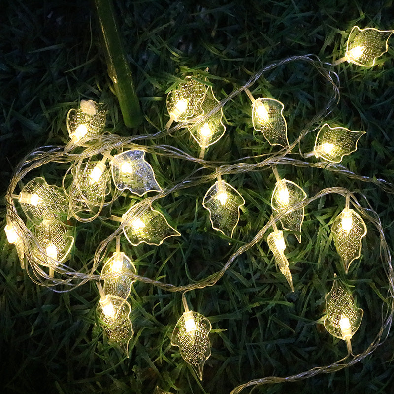 Leaf Shaped Courtyard LED Fairy Lamp 32.8ft 80 Heads Artistic Battery String Light