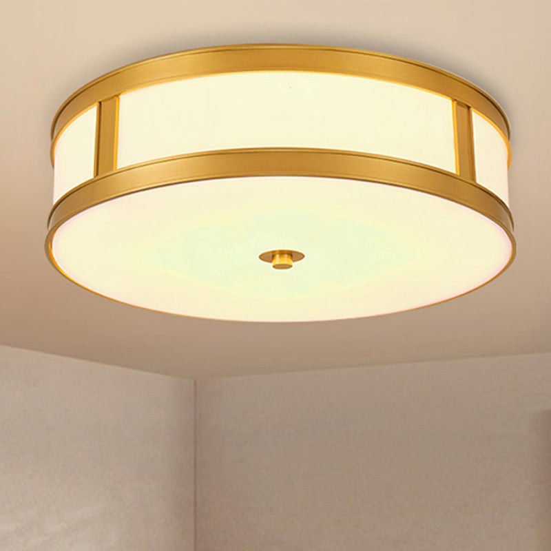 Illuminazione a soffitto tradizionale in ottone del tamburo del soggiorno, 14 "/18" W