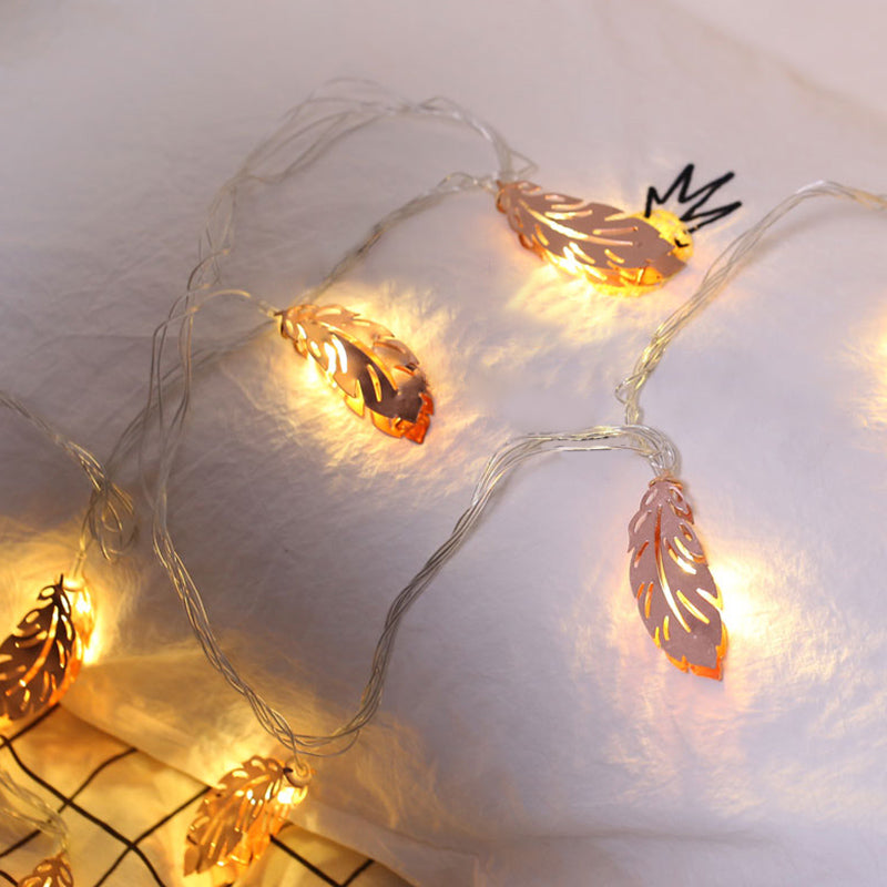 Feather Girls Bedroom LED Fairy Lighting Decorative Battery String Light in Rose Gold