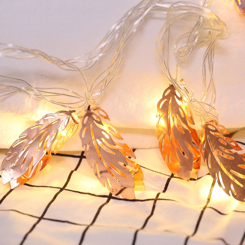 Feather Girls Bedroom LED Fairy Lighting Decorative Battery String Light in Rose Gold