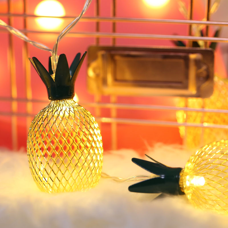 Pineapple LED Fairy Light Modern Style Iron Bedroom Battery String Lighting in Golden