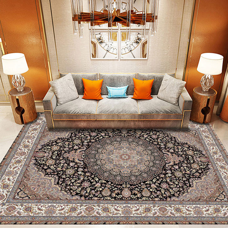 Multi Color Oriental Rug Cotton Blend Floral Printed Area Carpet Non-Slip Backing Pet Friendly Indoor Rug for Living Room