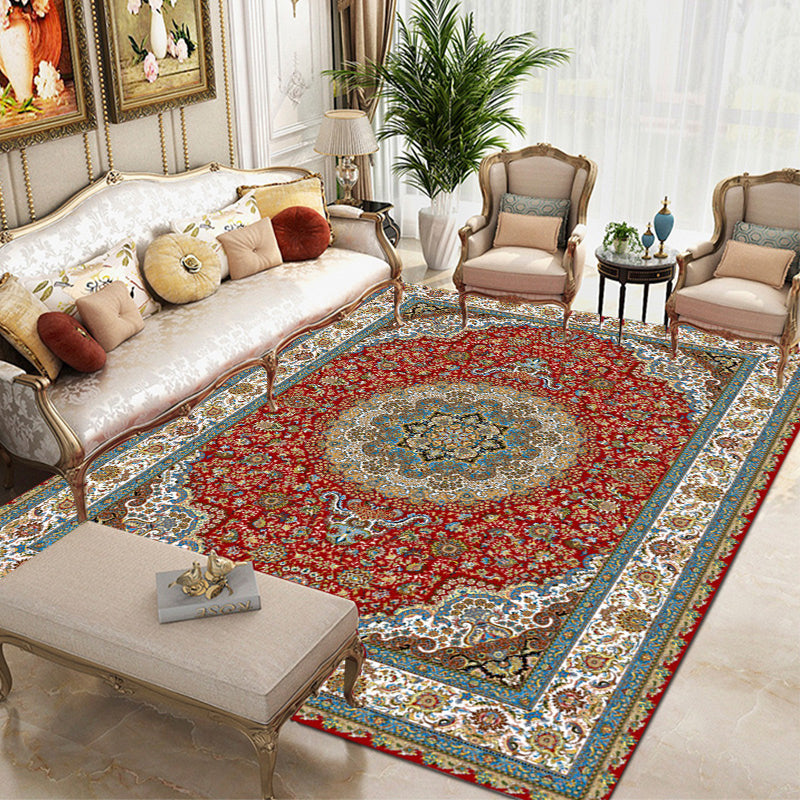 Multi Color Oriental Rug Cotton Blend Floral Printed Area Carpet Non-Slip Backing Pet Friendly Indoor Rug for Living Room