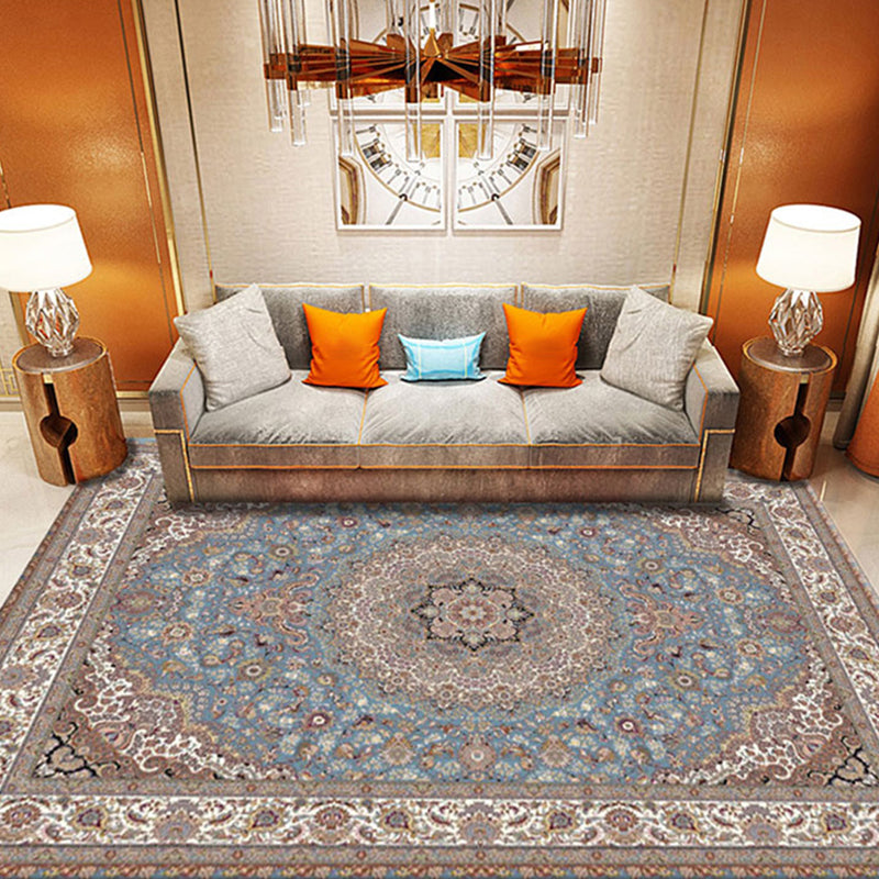 Multi Color Oriental Rug Cotton Blend Floral Printed Area Carpet Non-Slip Backing Pet Friendly Indoor Rug for Living Room