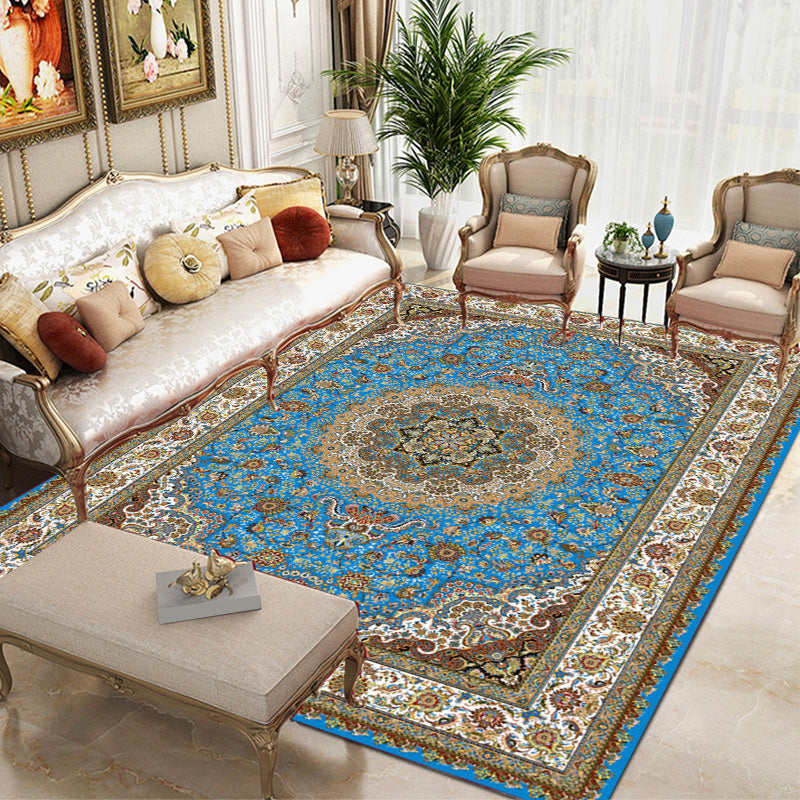 Multi Color Oriental Rug Cotton Blend Floral Printed Area Carpet Non-Slip Backing Pet Friendly Indoor Rug for Living Room