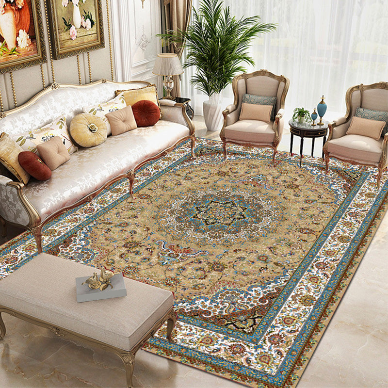 Multi Color Oriental Rug Cotton Blend Floral Printed Area Carpet Non-Slip Backing Pet Friendly Indoor Rug for Living Room