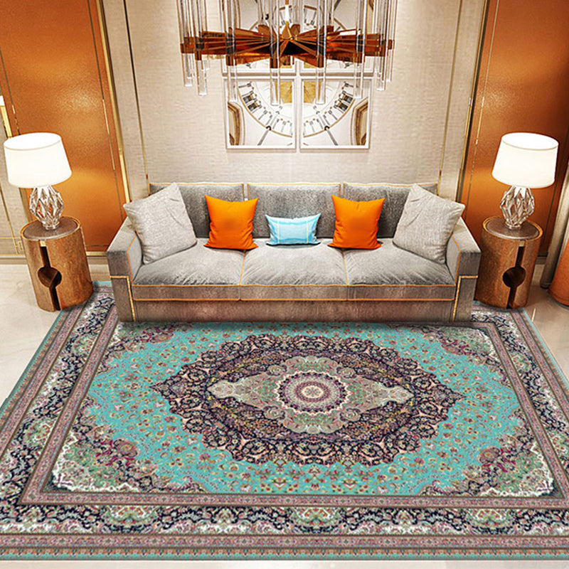 Multi Color Oriental Rug Cotton Blend Floral Printed Area Carpet Non-Slip Backing Pet Friendly Indoor Rug for Living Room