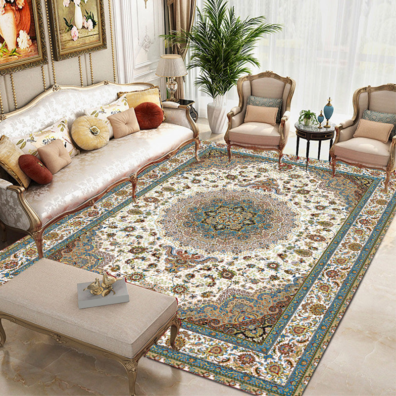 Multi Color Oriental Rug Cotton Blend Floral Printed Area Carpet Non-Slip Backing Pet Friendly Indoor Rug for Living Room