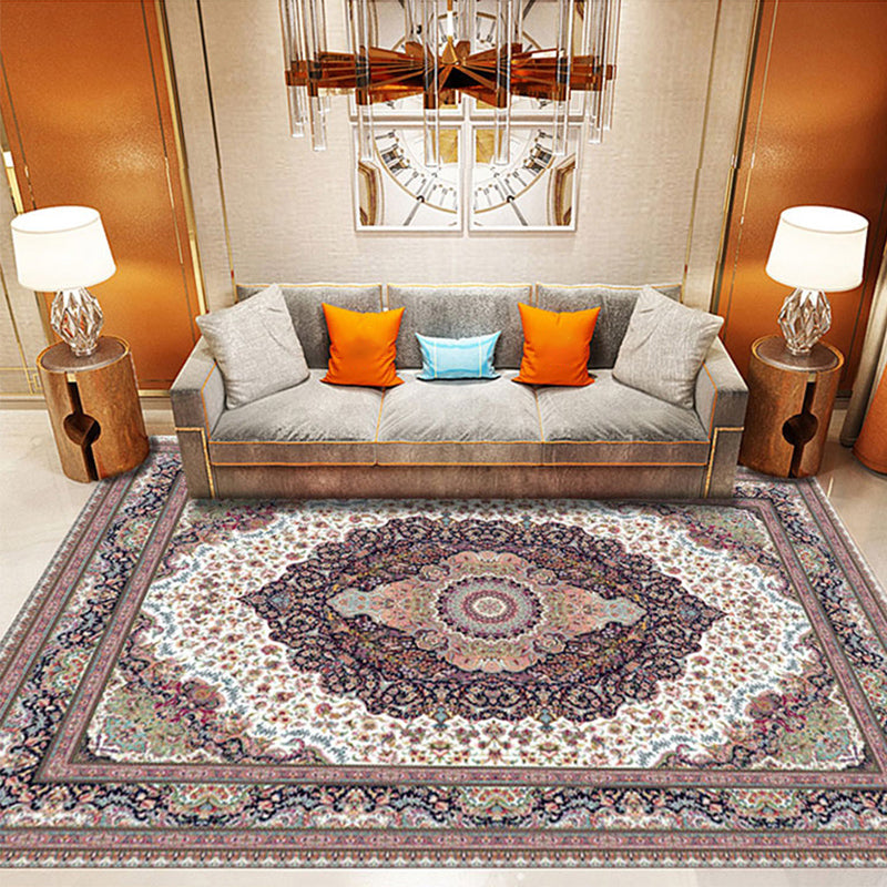 Multi Color Oriental Rug Cotton Blend Floral Printed Area Carpet Non-Slip Backing Pet Friendly Indoor Rug for Living Room