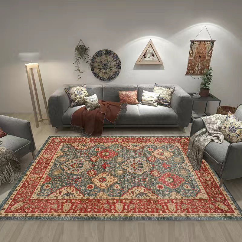 Multi Color Living Room Rug Persian Geometric Printed Indoor Rug Cotton Blend Anti-Slip Easy Care Area Carpet