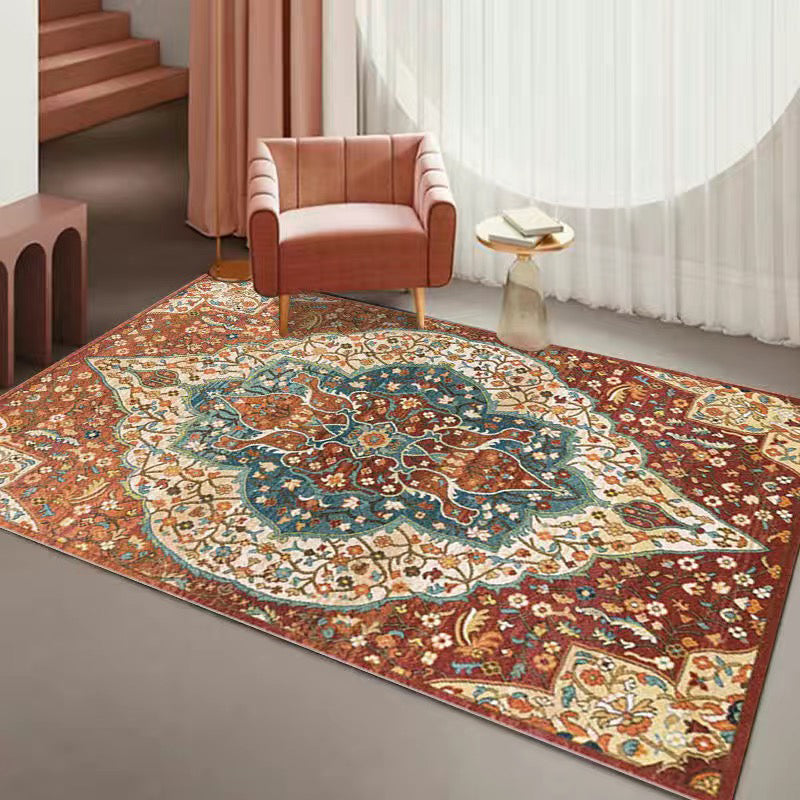 Multi Color Living Room Rug Persian Geometric Printed Indoor Rug Cotton Blend Anti-Slip Easy Care Area Carpet