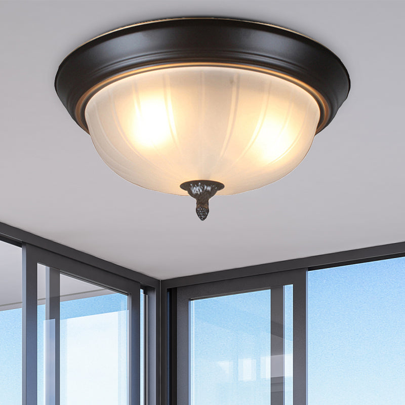 Bowl Shaped Living Room Flushmount Light Traditional Frosted Glass 3 Lights Black Ceiling Lighting, 13"/15"/19" Wide