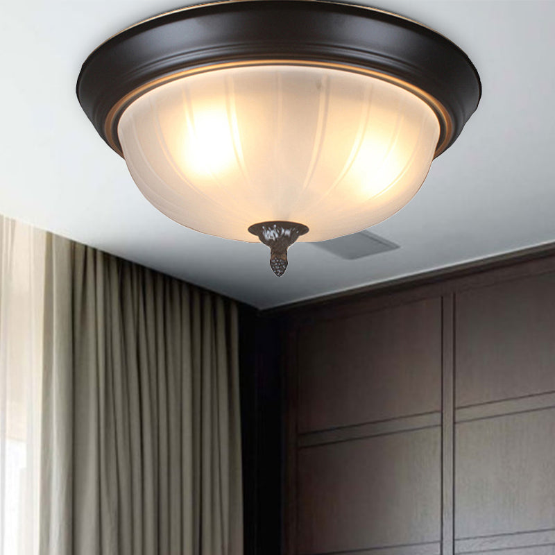 Bowl Shaped Living Room Flushmount Light Traditional Frosted Glass 3 Lights Black Ceiling Lighting, 13"/15"/19" Wide