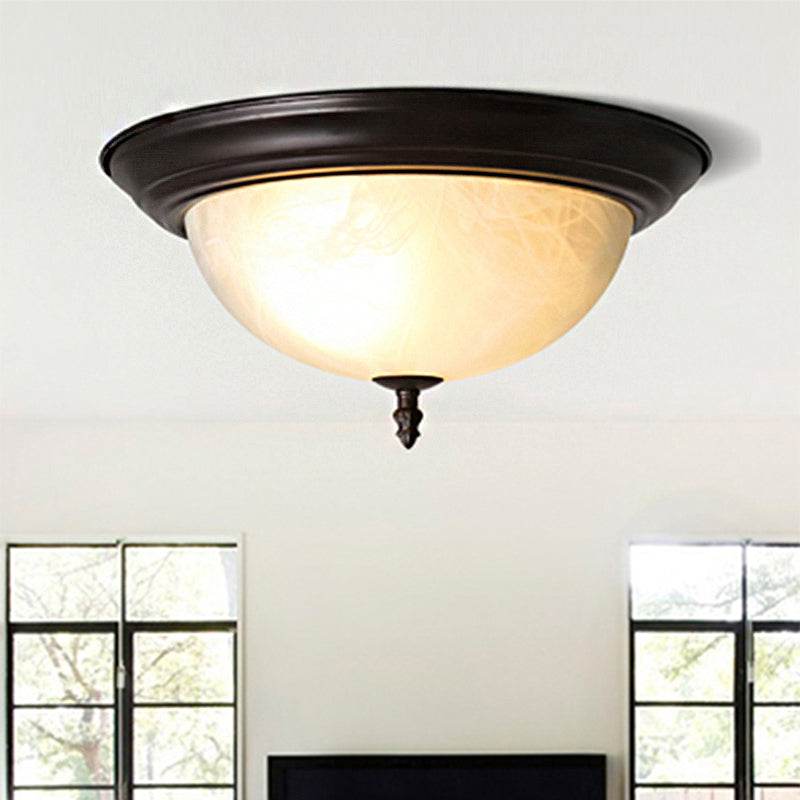 Black/Black and Gold Bowl Flush Mount Lamp Classic Frosted Glass 3 Lights Living Room Ceiling Light Fixture, 13"/15" Wide