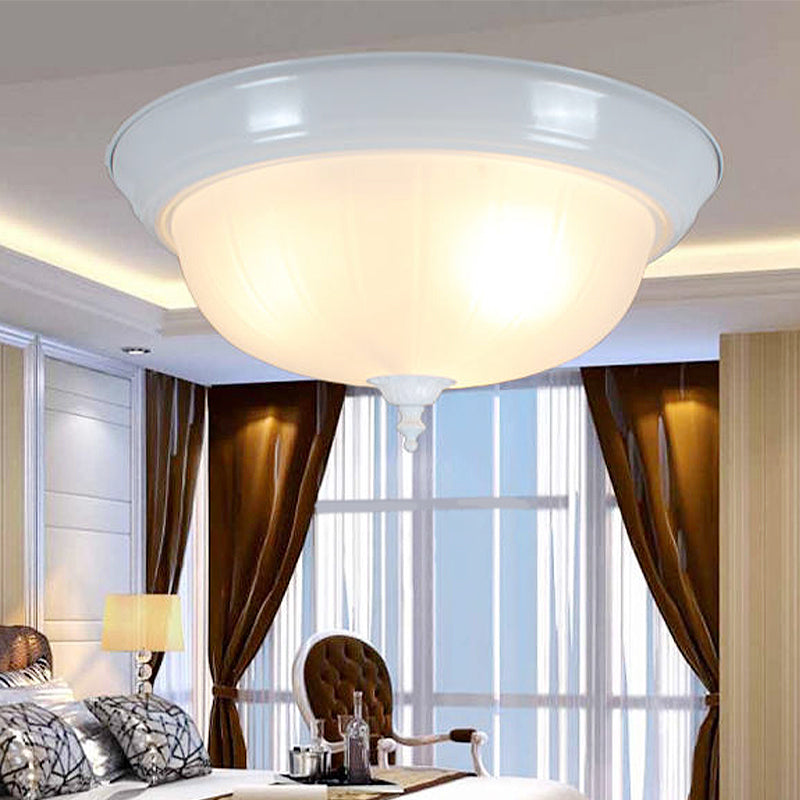 2 Lights Bowl Flush Mount Lamp Traditional White Glass Ceiling Mounted Fixture for Living Room, 13"/15" Wide