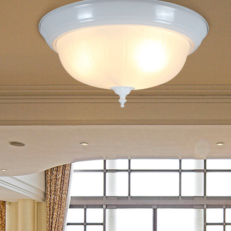 3 Lights Bowl Flush Light Fixture Traditional White Glass Ceiling Mount for Living Room, 13"/15"/19" Wide