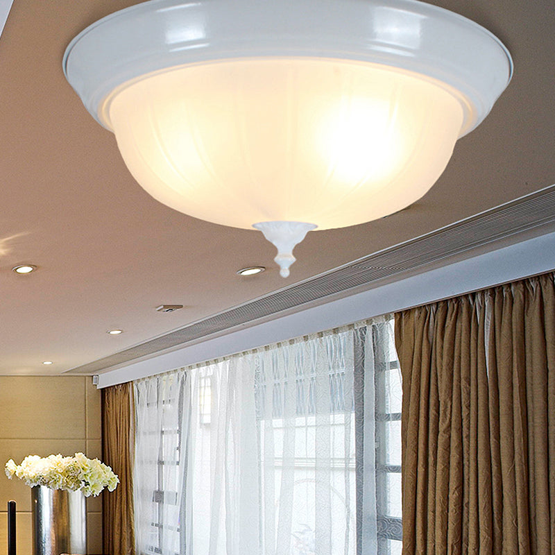 3 Luci Bowl Flush Light Fixture Tradizionale White Glass Massimale Montaggio per Living Room, 13 "/15" /19 " Wide