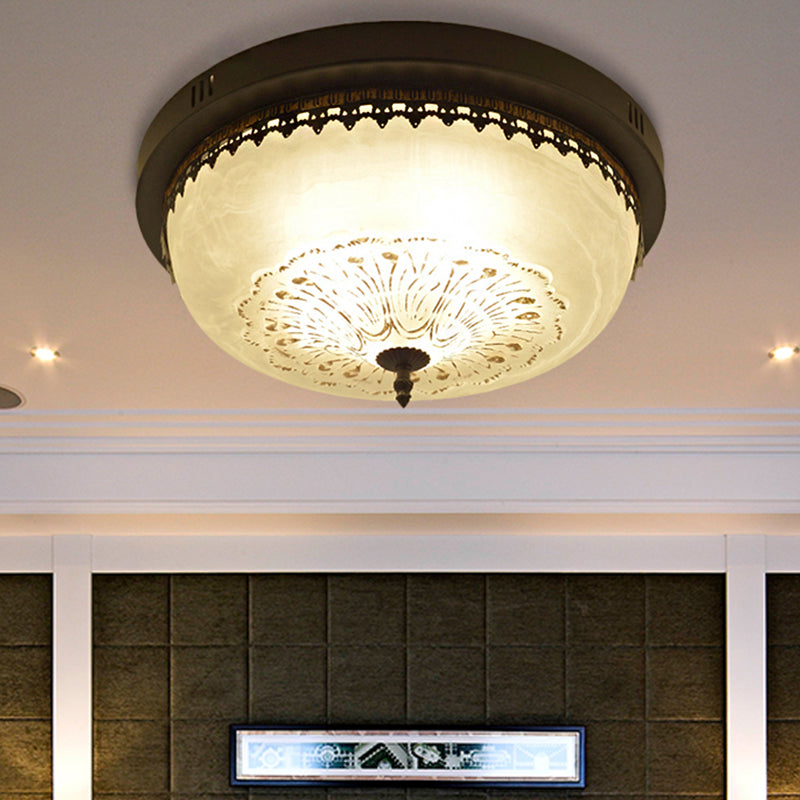 Bowl White Glass Flush Fixture Traditional 3/4 Luci Living Room Soffitto Illuminazione in Nero, 14 "/18" Wide